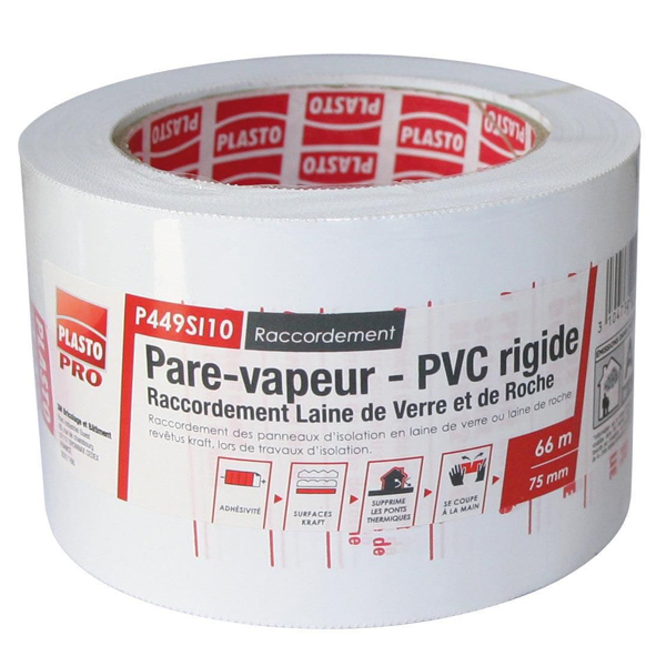 Adhésif renforcé blanc 3M pour raccordement - 66 m x 75 mm