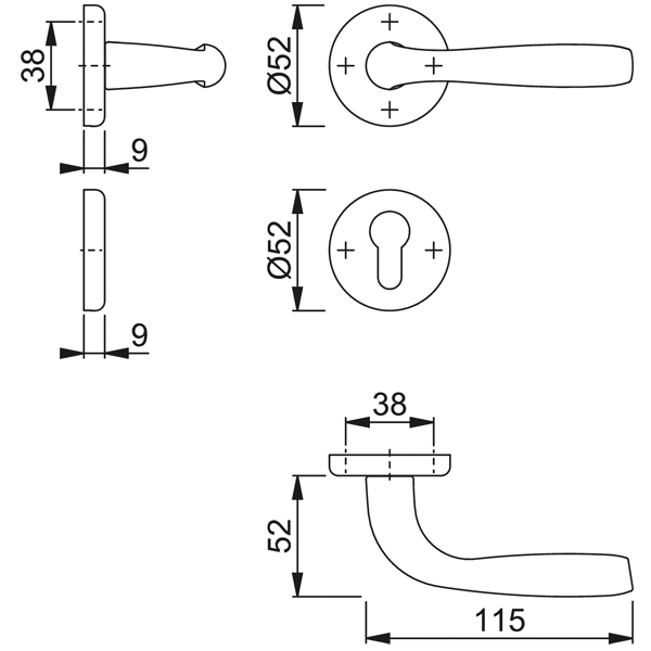 Ensemble sur rosace clé en I Maribor Hoppe Alu chromé mat 3799807