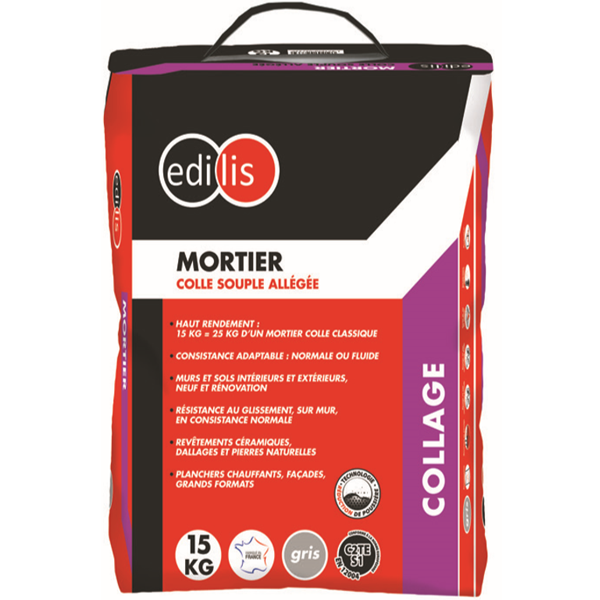 Mortier colle souple allégée pour carrelage - Edilis - gris - sac de 15 kg