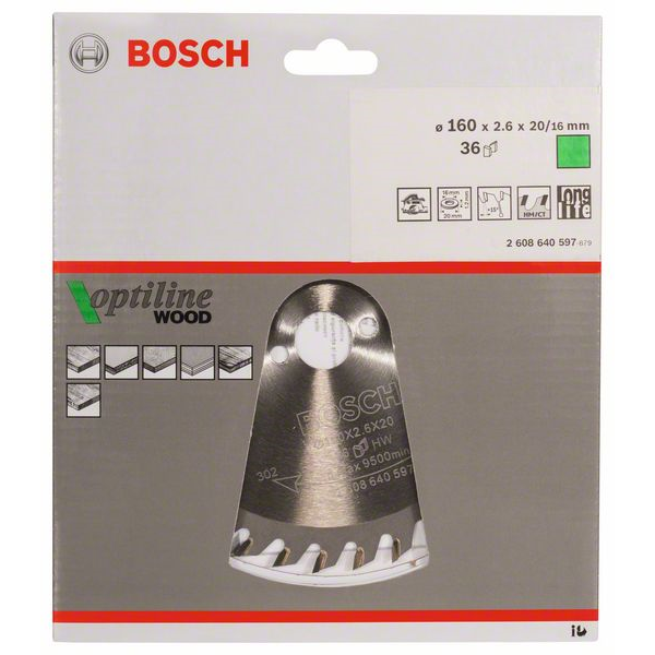 Lame scie circulaire Bosch Optiline Wood ⌀ 160 mm alésage 20 mm 36 dents