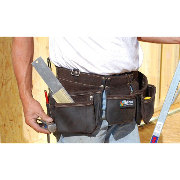 Poche à outils à 9 poches  avec ceinture Théard - Cuir tanné et huilé -  2 anneaux pour marteaux