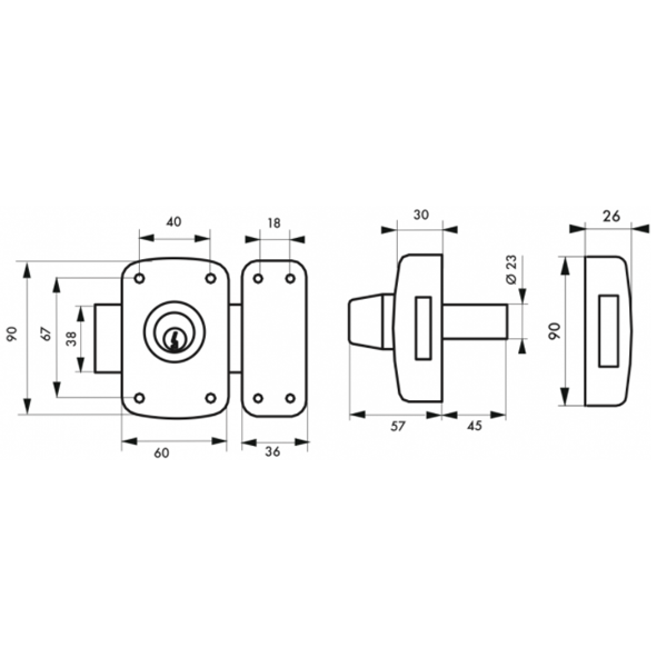 Verrou pour porte d'entrée vitrée Corvette cylindre double 45 mm
