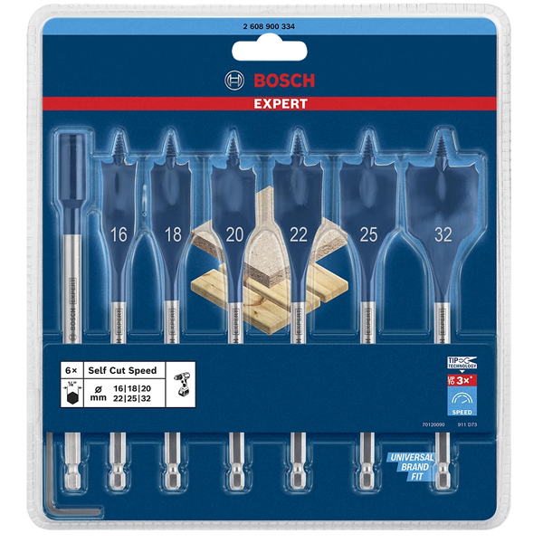 Coffret de 6 mèches à bois plates Expert SelfCut Speed