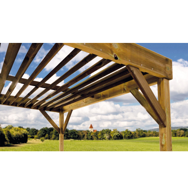 Pergola bois indépendante à toit plat - Pin traité Classe 4 vert