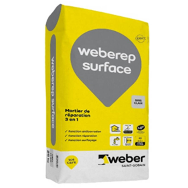 Mortier de réparation 3 en 1 - Weberep Surface - avec fonction anticorrosion - sac de 25 kg