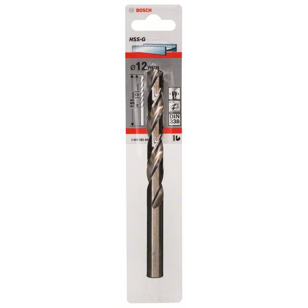 Foret à métaux rectifié Bosch HSS-G DIN 338 12 mm longueur utile 101 mm