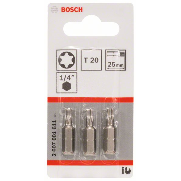 Embout de vissage Bosch extra-dure 6 pans 1/4" Torx T20 25 mm lot de 3