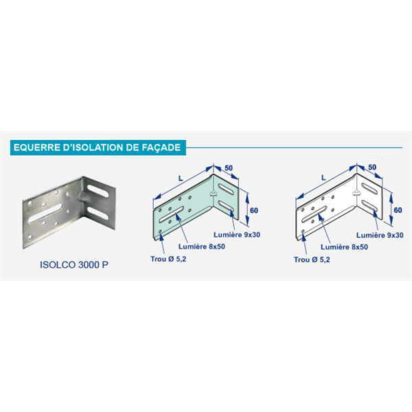 Equerre de façade - Isolco 3000 P - pour la fixation de chevron bois - 120 mm - boîte de 20 Etanco 361102000