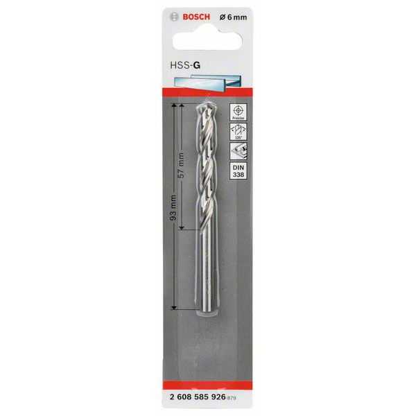 Foret à métaux rectifié Bosch HSS-G DIN 338 6 mm longueur utile 57 mm