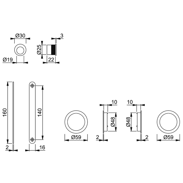 Set porte coulissante 35mm mini percement aveugle Hoppe aluminium