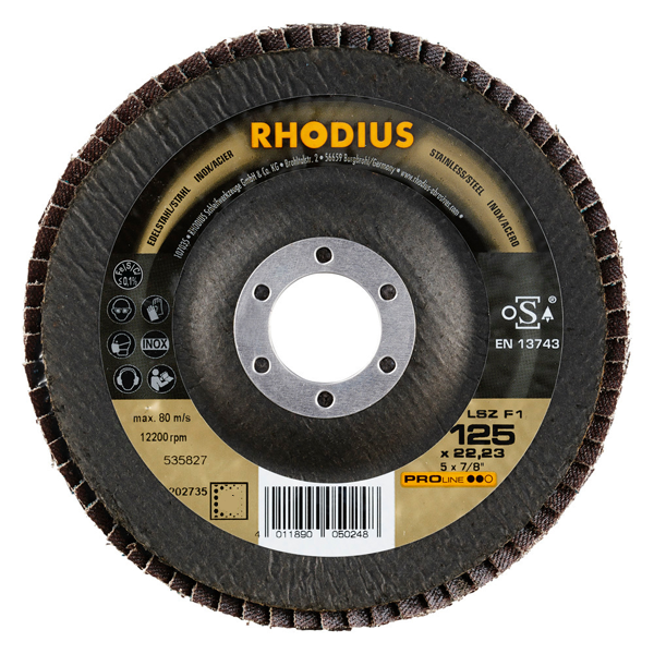 Disque à lamelles spécial acier et inox - LSZ F1 Rhodius - 125 x 22.23 mm - grain 60