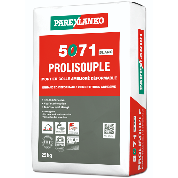 Mortier-colle amélioré déformable pour carrelage - 5071 Prolisouple - Blanc - Sac de 25 KG