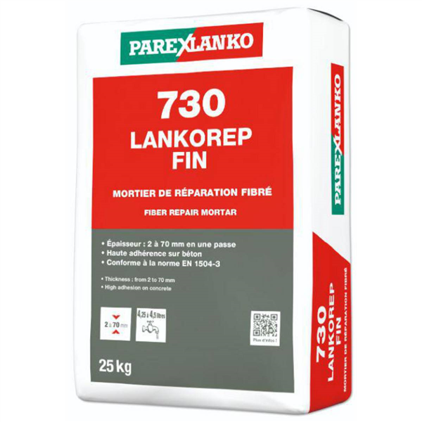 Mortier de réparation fibré à retrait compensé LANKOREP FIN 730 - sac de 25 KG