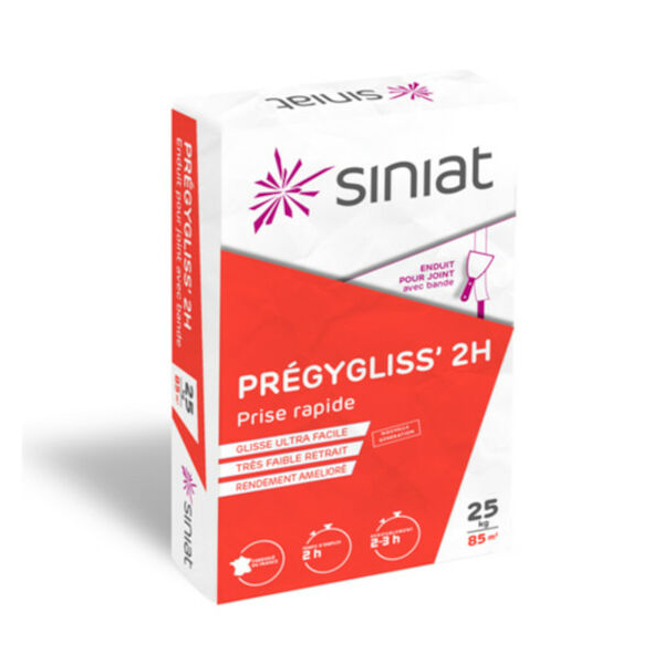 Enduit à joint Siniat Prégygliss 2h à prise rapide - blanc - 25 KG