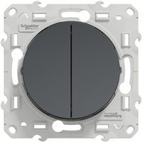 Interrupteur double poussoir Schneider Odace anthracite - 10A 250V