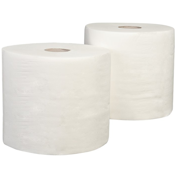 Essuie main 100% cellulose blanche  - 2 plis - 1000 feuilles format 20.90 x 23 cm - Lot de 2 bobines