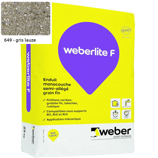 Enduit monocouche fin WeberLite F 649 Gris lauze - Sac de 25 KG
