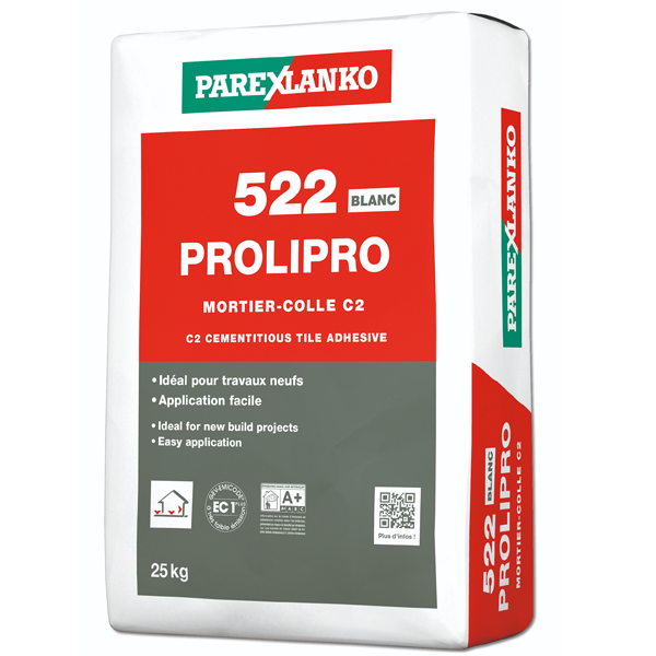 Mortier-colle amélioré pour carrelage - Prolipro 522 - Blanc - Sac de 25 KG