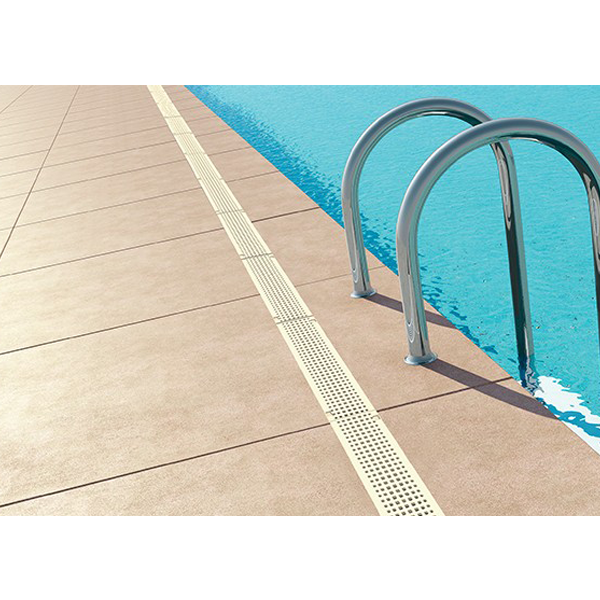 Grille PVC pour caniveaux de piscine - Connecto A15 Gris clair - largeur int. 100 mm - longueur 0.5 m