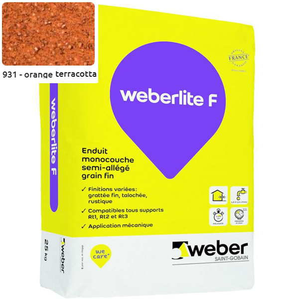 Enduit monocouche fin WeberLite F 931 Orange Terracotta - Sac de 25 KG
