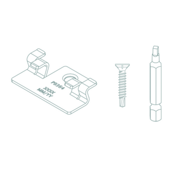 Clip inox pour la fixation des lames de terrasse en composite sur lambourde en bois - boite de 100 clips + 110 vis