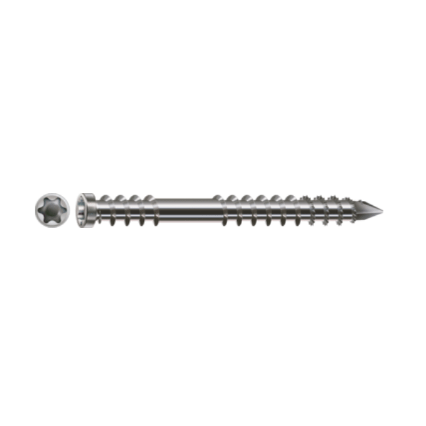 Vis terrasse - filetage de fixation tête cylindrique en inox A4 - 6x50mm