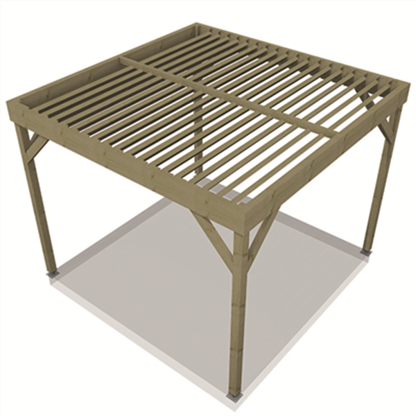 Pergola bois indépendante à toit plat - Pin traité Classe 4 vert