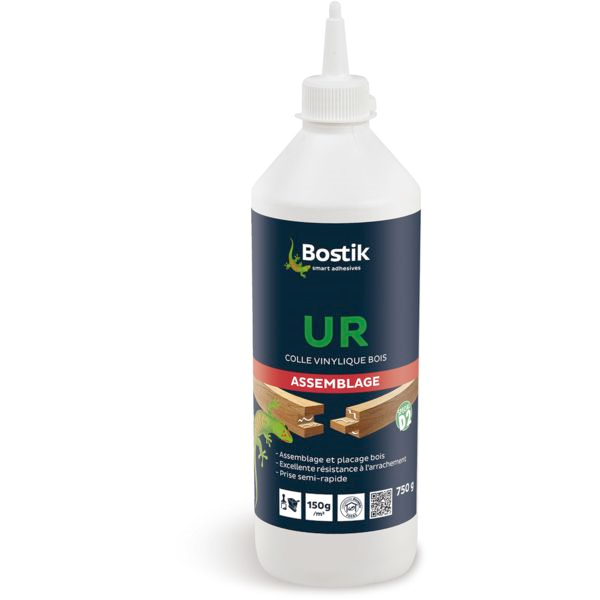 Colle vinylique spécial D2 Bostik UR pour assemblage et placage du bois - biberon 750 g