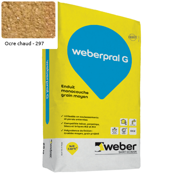 Enduit monocouche moyen WeberPral G 297 Ocre chaud - 25 KG