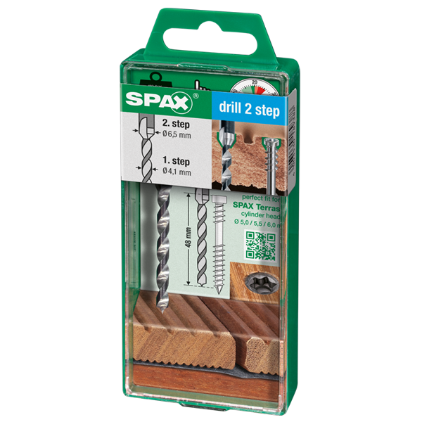 Foret étagé Spax pour le pré-perçage de lame de terrase bois - 2 niveaux de perçage 4.1 et 6.5 mm 5009409873005
