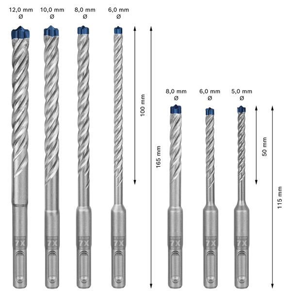Coffret de 7 forets béton armé Expert SDS Plus-7X - Bosch - 5 à 12 mm