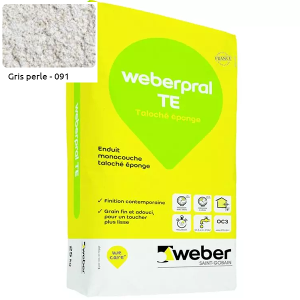 Enduit monocouche taloché éponge Weberpral TE 091 Gris perle - 25 kg