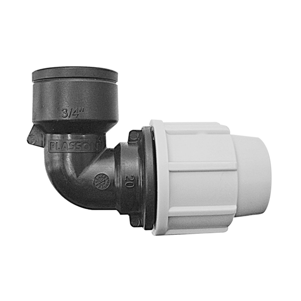 Raccord compression arrosage enterré coude F Plasson 20x27 3/4" Ø25mm