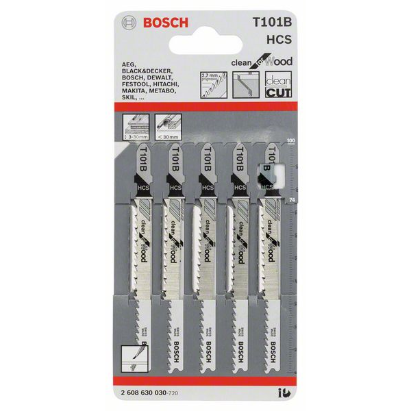 Bosch Lame de scie sauteuse pour bois T 101 B jeu de 5 lames 2608630030