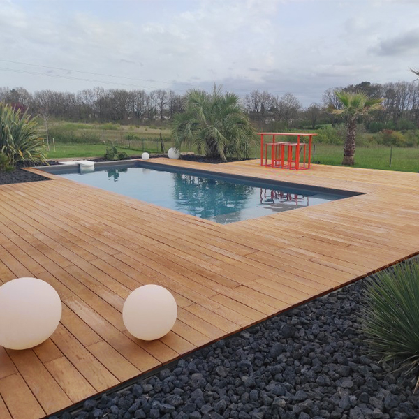 Lame de terrasse lisse en bois exotique Itauba KD classe 5 - 215 CM x 14,5 CM - ép. 21 MM