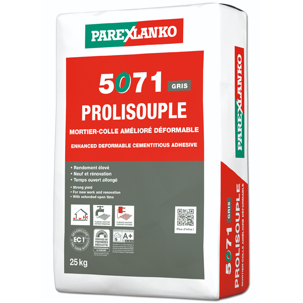 Mortier-colle amélioré déformable pour carrelage - 5071 Prolisouple - Gris - Sac de 25 KG