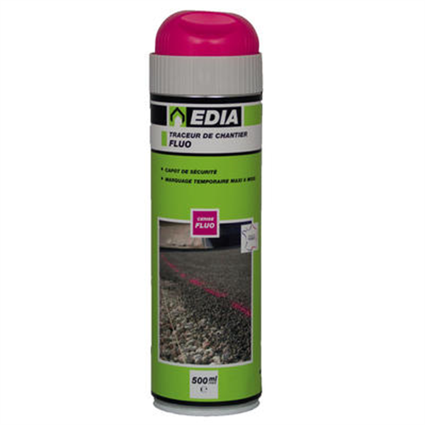 Traceur de chantier Edia fluo temporaire rose cerise 6 mois 500 mL