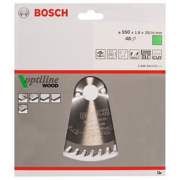 Lame scie circulaire Bosch Optiline Wood ⌀ 160 mm alésage 20 mm 48 dents