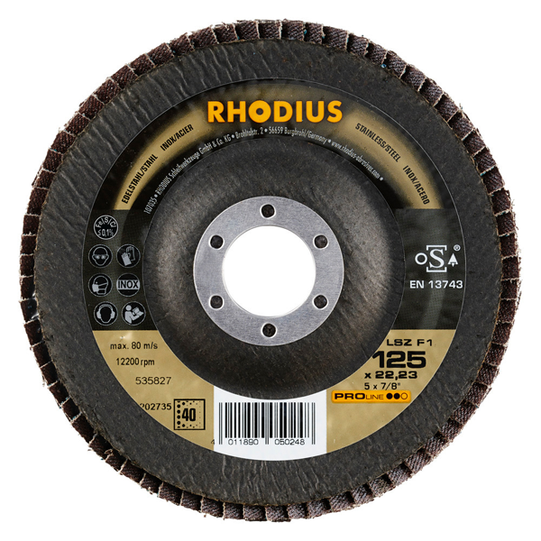 Disque à lamelles spécial acier et inox - LSZ F1 Rhodius - 125 x 22.23 mm - grain 40