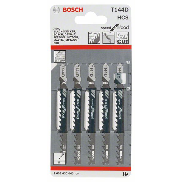 Lame scie sauteuse bois T144D Speed for Wood Bosch Jeu 5 lames