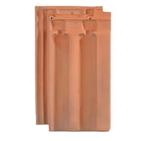Tuile H14 Huguenot en terre cuite - emboîtement grand moule faiblement galbée à relief  - Flammé rustique
