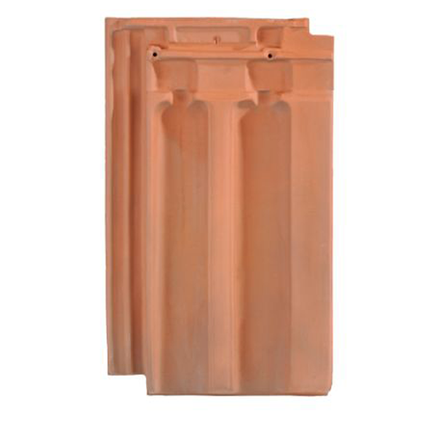 Tuile H14 Huguenot en terre cuite - emboîtement grand moule faiblement galbée à relief  - Flammé rustique