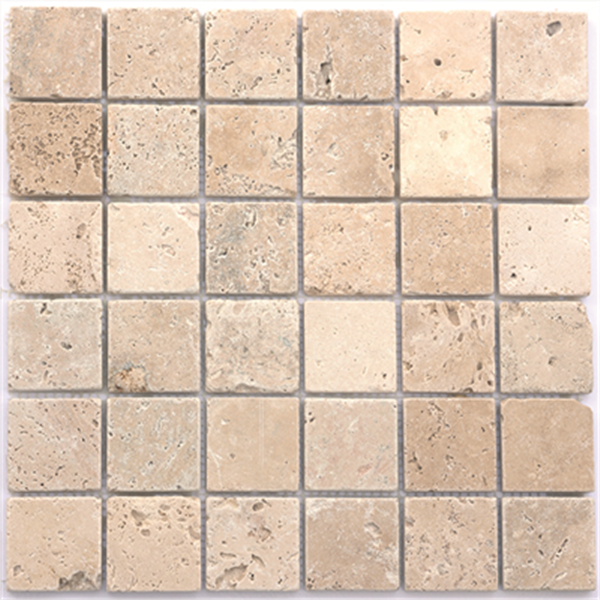 Mosaïque pierre naturelle calcaire TRAVERTIN - Light mix - 4,8 x 4,8 cm - Plaque 30 CMx30 CM Ép.10 MM