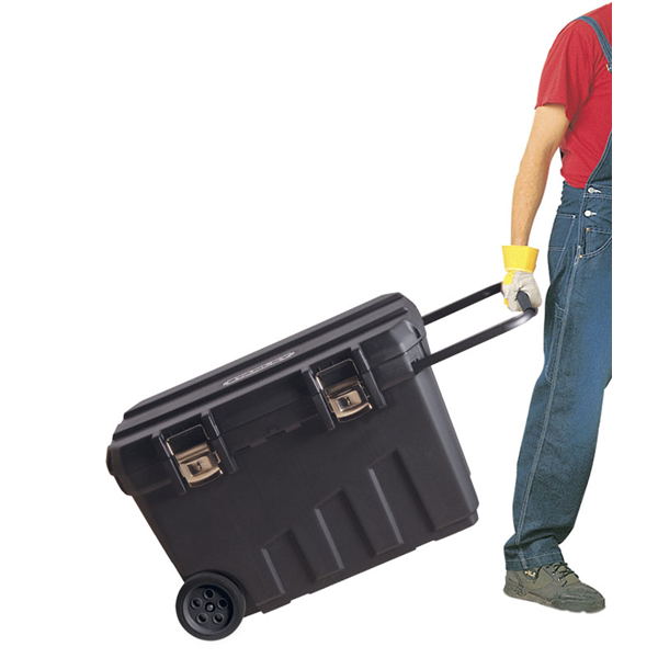 Coffre de chantier roulant avec poignée et plateau porte outil volume utile 91L Stanley 1-92-978