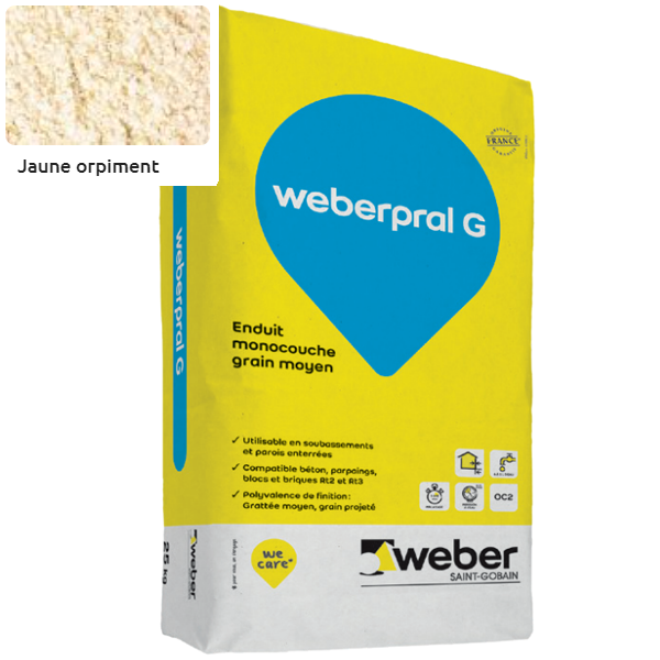 Enduit monocouche moyen WeberPral G 305 Jaune orpiment - 25 KG