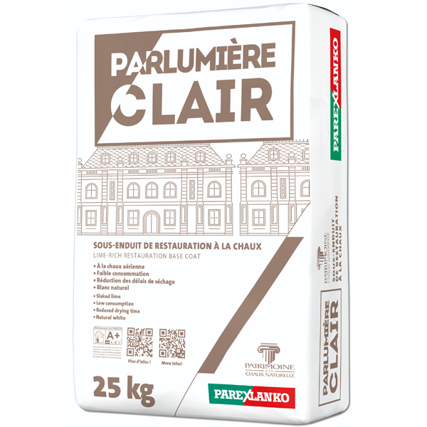 Sous-enduit blanc de restauration à la chaux Parlumière Clair Parex - Sac de 25 KG