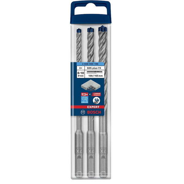 Coffret de 3 forets béton armé Expert SDS Plus-7X - 6 à 10 mm