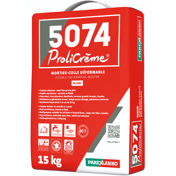 Mortier-colle pour carrelage - Prolicrème 5074 - Blanc - Sac de 15 KG
