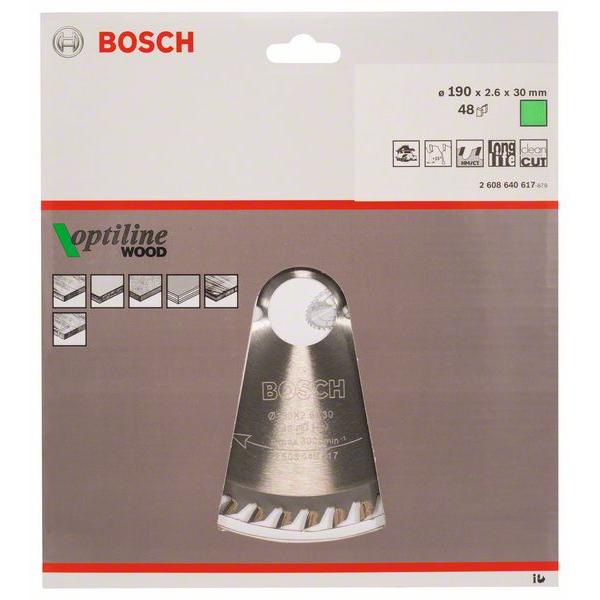 Lame scie circulaire Bosch Optiline Wood 190 x 30 x 2,6 mm 48 dents