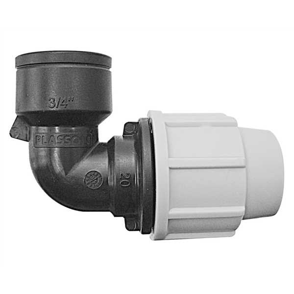 Raccord compression arrosage enterré coude F Plasson 20x27 3/4" Ø25mm